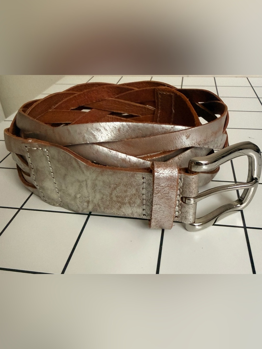 Express Metallic Brown Braided Leather Belt